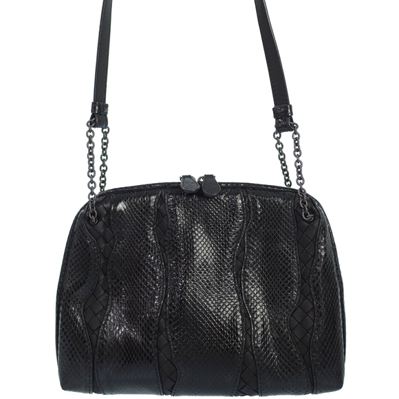 Bottega Veneta Python Chain Shoulder Bag Black - Picture 1 of 9